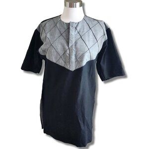 Daniel David Womens Tencel Dress Size Medium Lagenlook Gray Black Side Slit‎